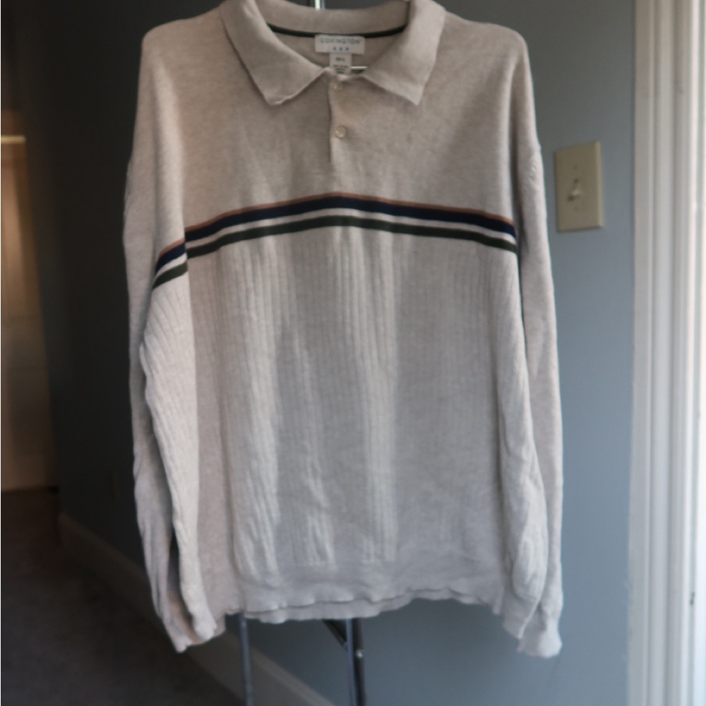 Covington Men's Tan Sweater with Striped‎ Accent